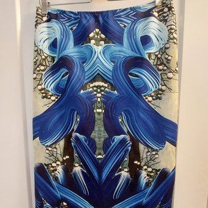 MACCINE Women's Graphic Print Bodycon Pencil Midi Skirt - Blues - Size 8 (Med)